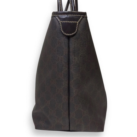 Gucci Vintage GG Supreme Tote Bag Shoulder Bag Brown PVC & Leather Large - Picture 7 of 13